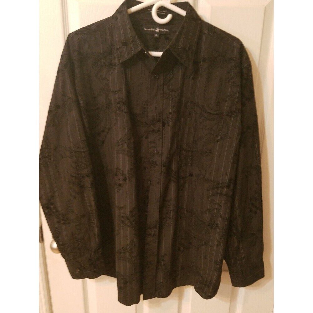 Beverly Hills Polo Club Mens Black Longsleeve ButtonUp Shirt Floral Pint Size XL